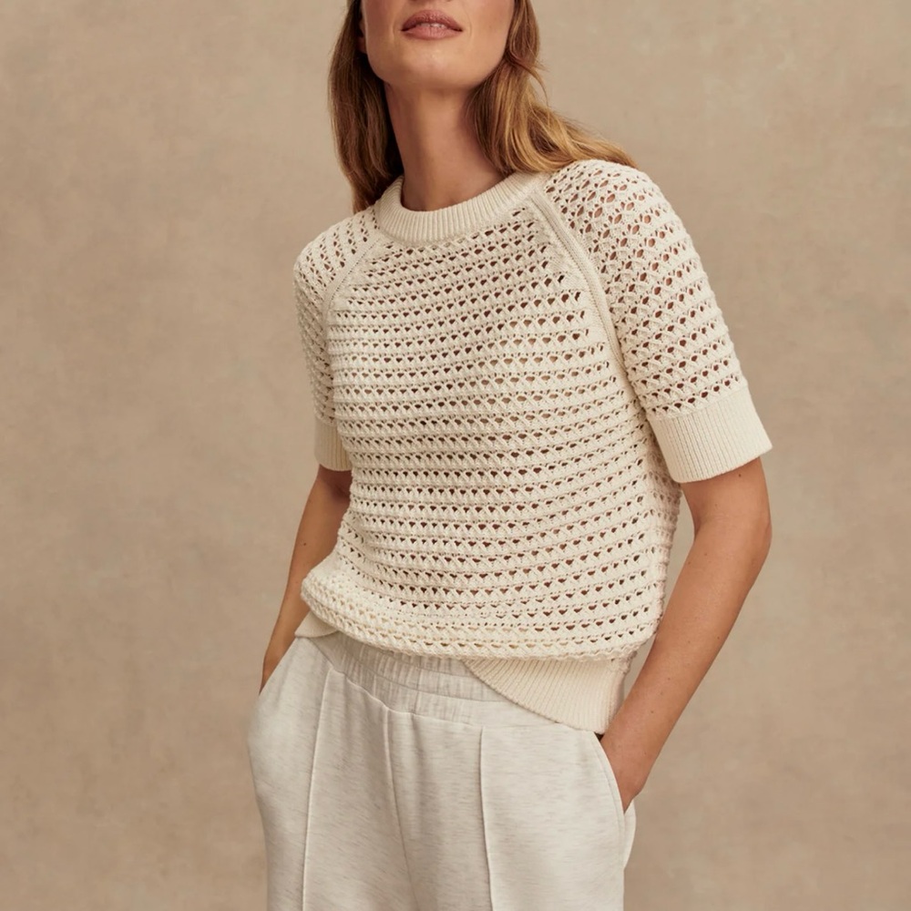 Varley Alva Knit Short Sleeve Top in Egret